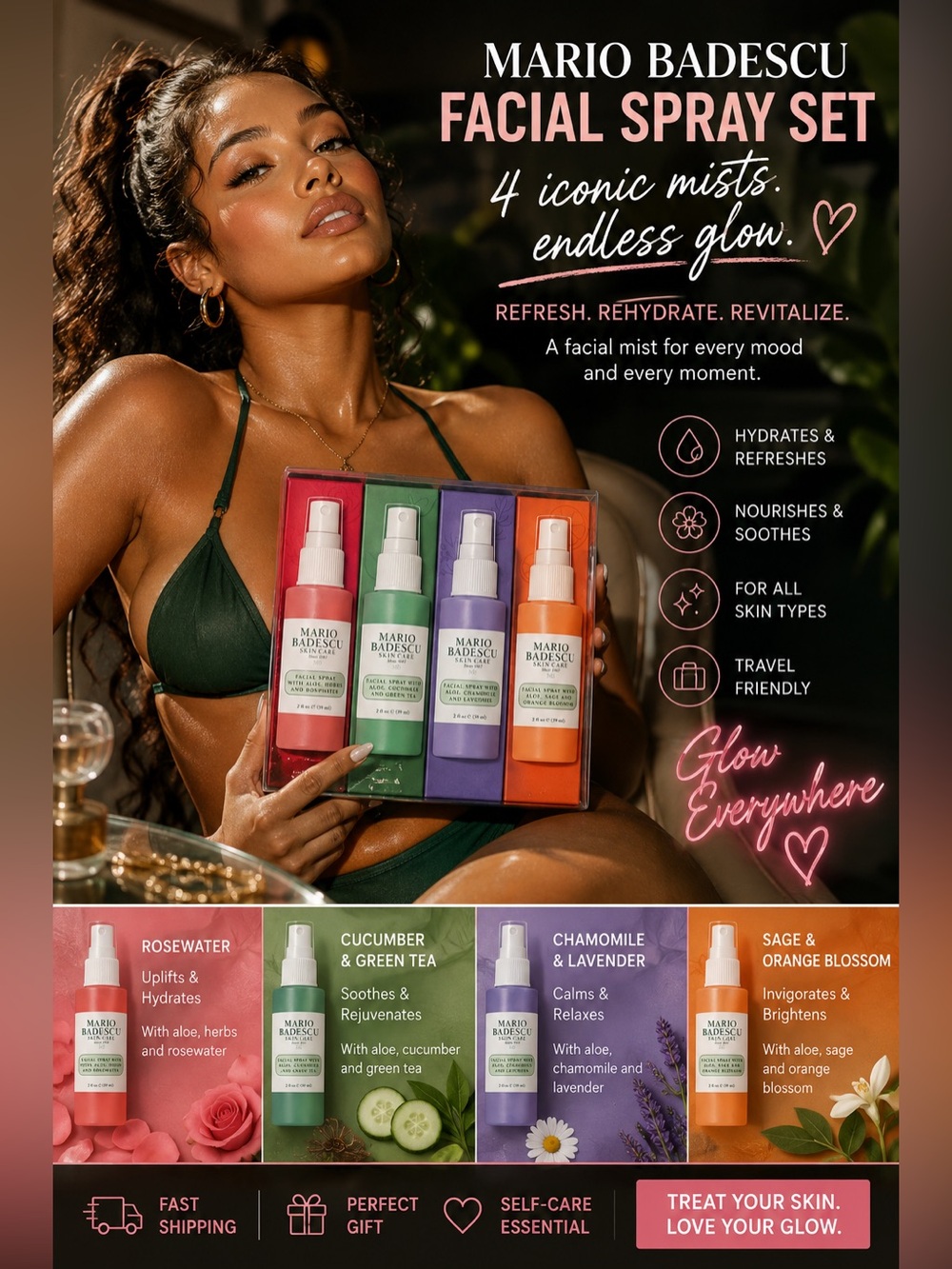 Mario Badescu Facial Spray Set - Pink, Green, Purple, Orange